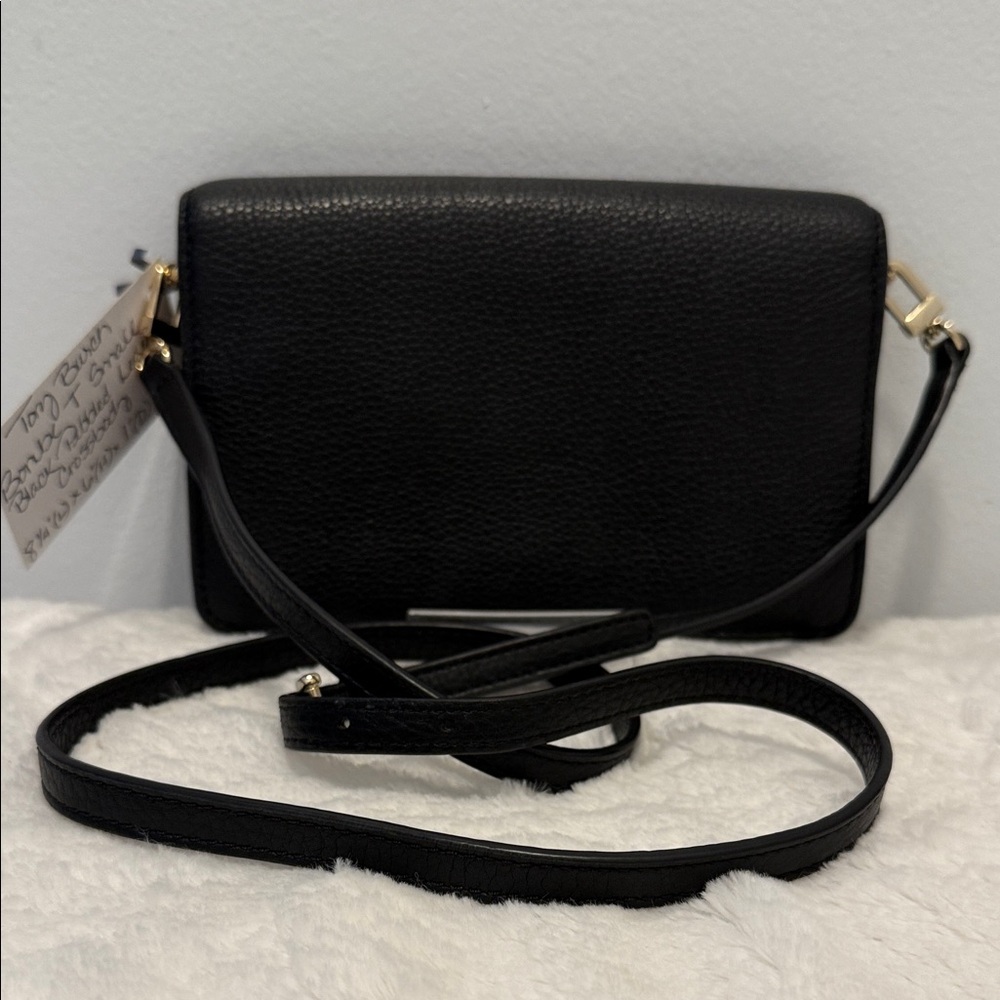 Tory Burch Bombe T Black Pebbled Leather Crossbody Bag EUC - Picture 4 of 8